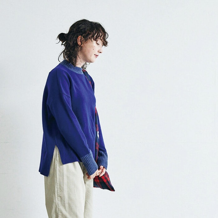キナリノコラボ！】NARU(ナル) タスマニアラムウール 配色コモドニット
