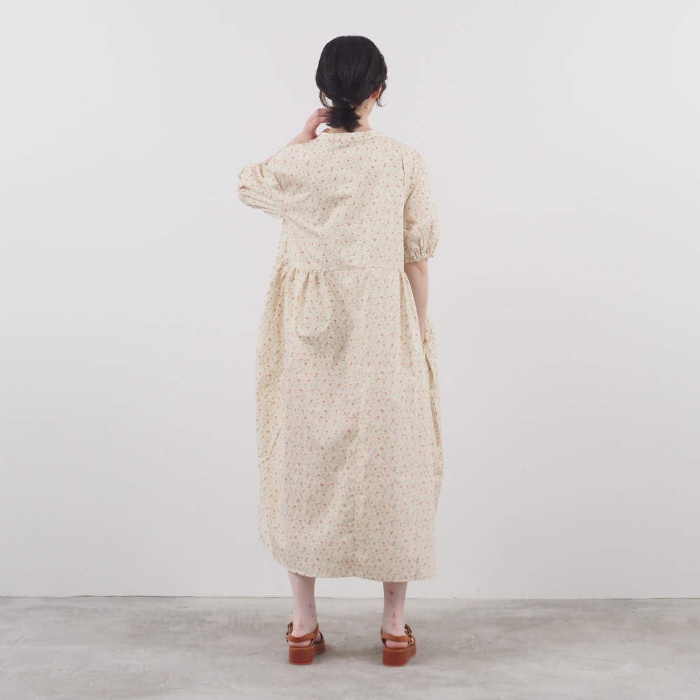 ブロードBOTANICAL HARMONY コクーンワンピース　ワンピースを着た女性の全身