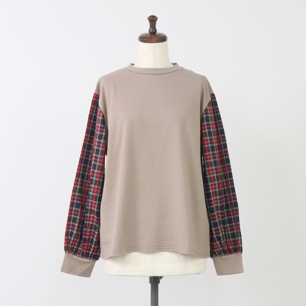 40/2天竺×40タータン ギャザースリーブPO　プルオーバーの正面ディティール