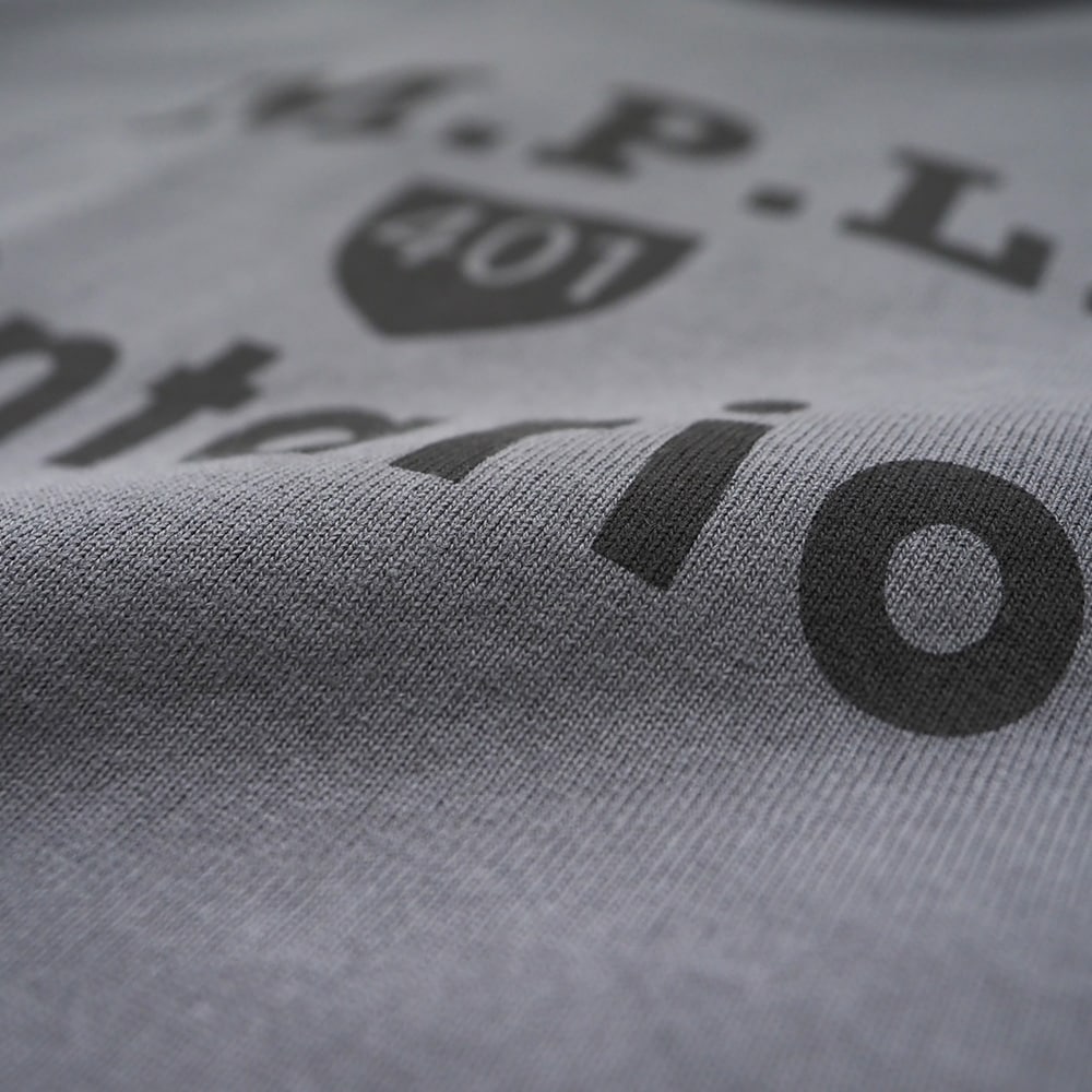 アーミーコットン度詰天竺 M.P.L.プリントPO　トレーナーの素材のアップ