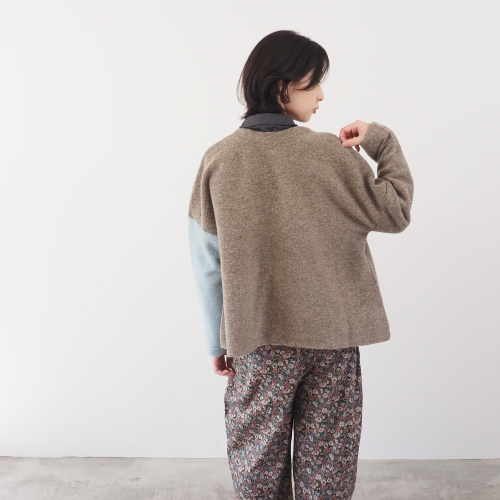 トラベルウールプレミア バイカラーカーディガン カーディガンを着た女性の正面