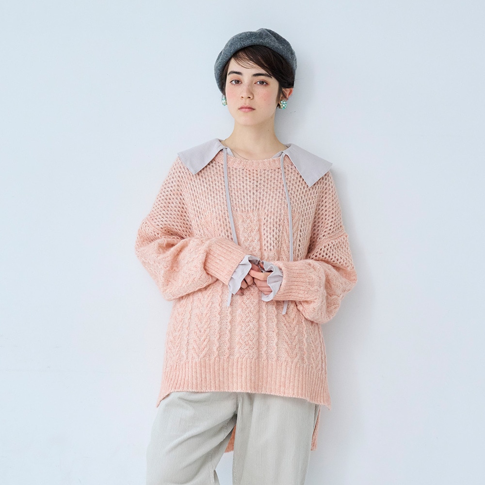 ふんわりローン スキッパーリボンブラウス ブラウスを着た女性の正面