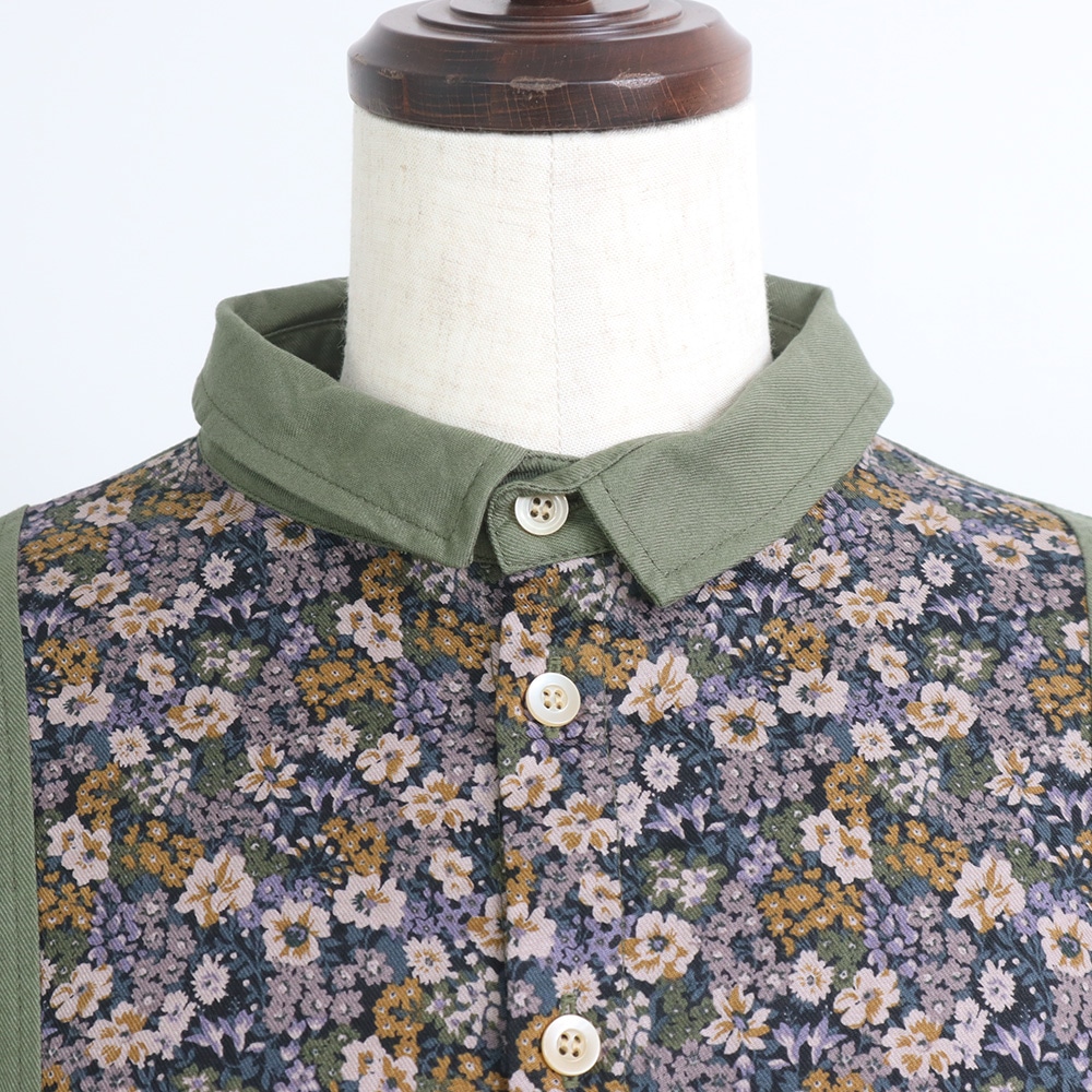 ビエラワッシャー×ビエラベタ小花柄 ヨークシャツ　シャツの正面ディティール