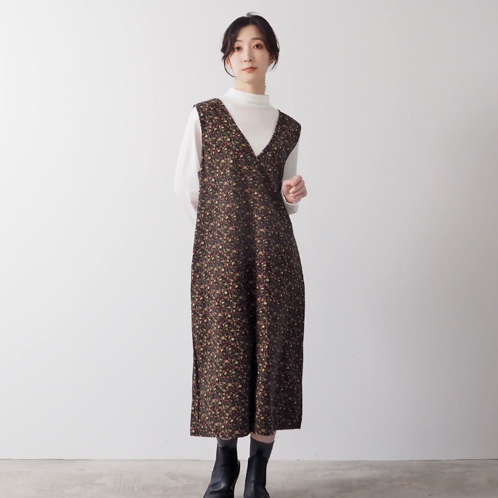 NARU(ナル) 21コーデュロイ小花柄 ジャンパースカート 666801