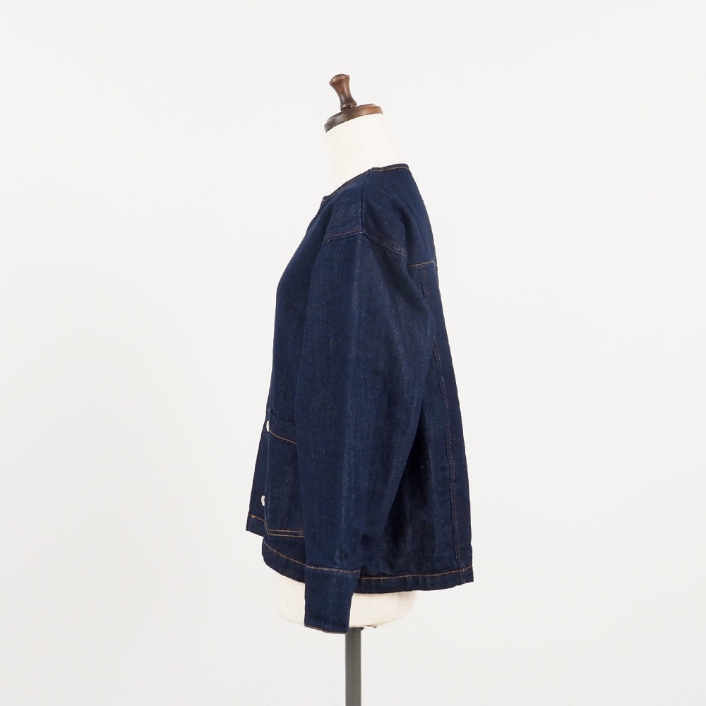 12ozムラデニム ノーカラージャケット ジャケットの正面ディティール