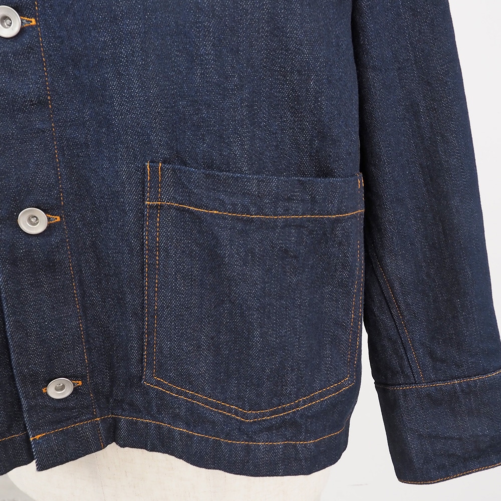 12ozムラデニム ノーカラージャケット ジャケットの正面ディティール