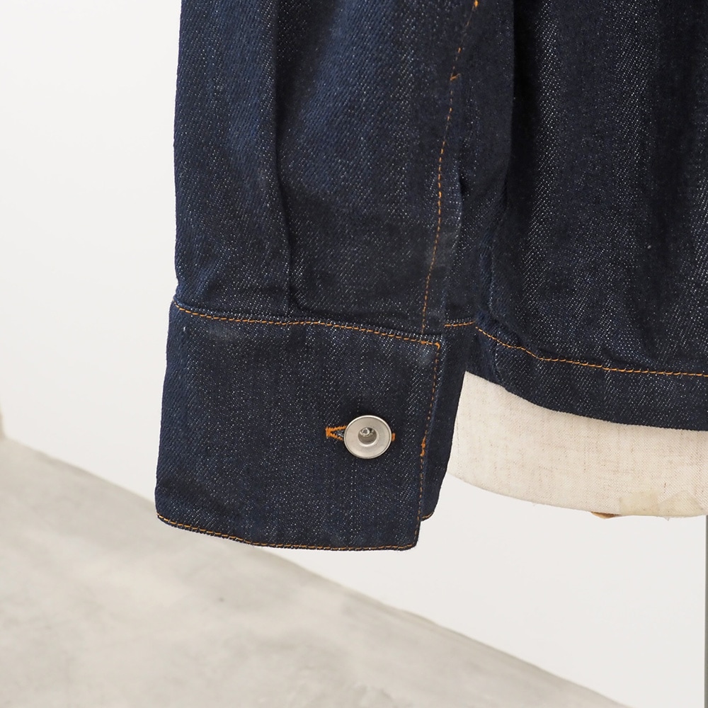 12ozムラデニム ノーカラージャケット ジャケットの正面ディティール