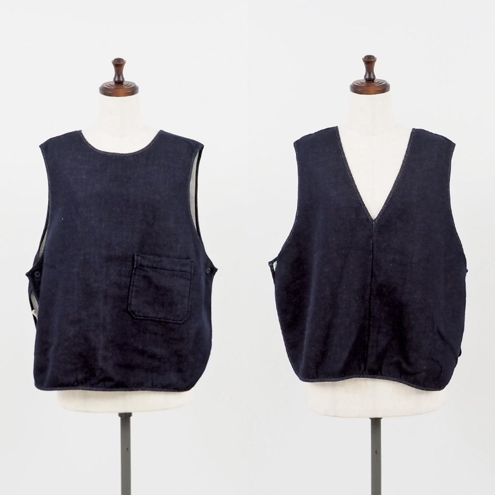ムラデニム裏起毛 フリップベスト(2WAY) ベストの正面ディティール