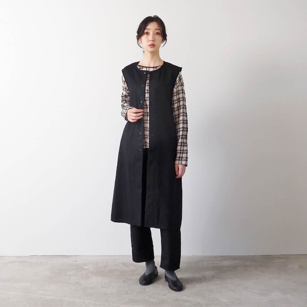 NARU(ナル) ウールリサイクルクロス ロングジレ 666905 | 2025秋冬