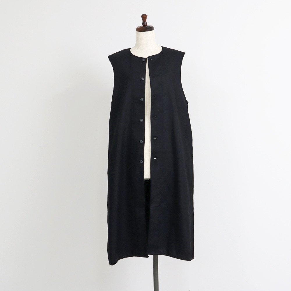 ウールリサイクルクロス ロングジレ ジレの正面ディティール