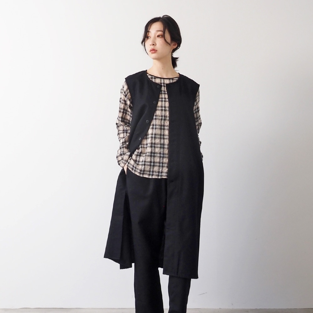 NARU(ナル) ウールリサイクルクロス ロングジレ 666905 | 2025秋冬