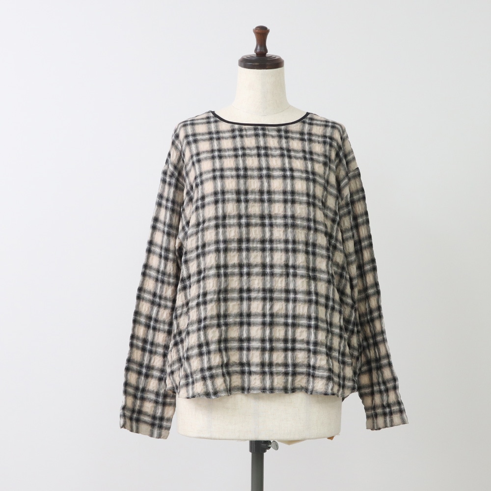 へリンボンシャーリングチェック ラウンドシャツ　プルオーバーの正面ディティール