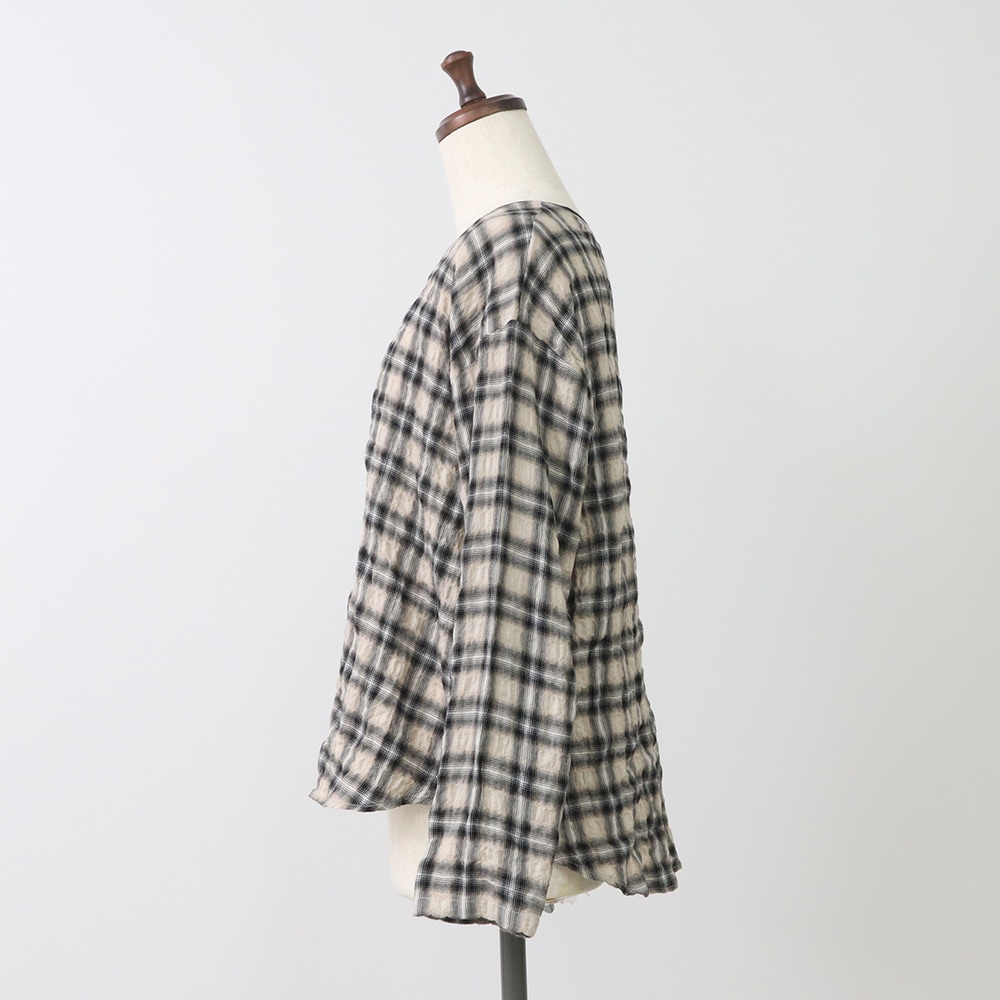 へリンボンシャーリングチェック ラウンドシャツ　プルオーバーの正面ディティール