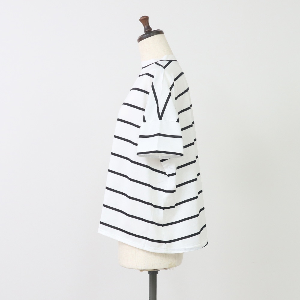 60/2ハイゲージ天竺ボーダー ワイドT　Ｔシャツの正面ディティール