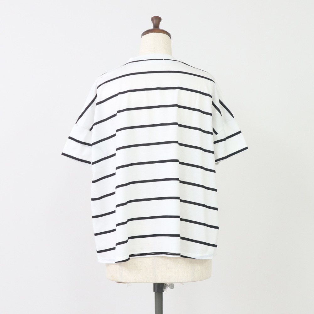 60/2ハイゲージ天竺ボーダー ワイドT　Ｔシャツの正面ディティール