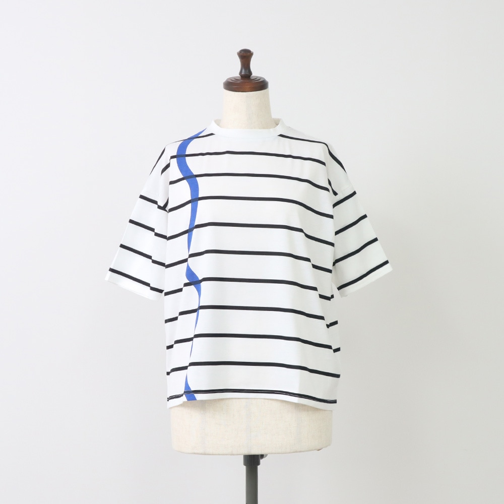 60/2ハイゲージ天竺ボーダー なみなみプリントT　Tシャツの正面ディティール