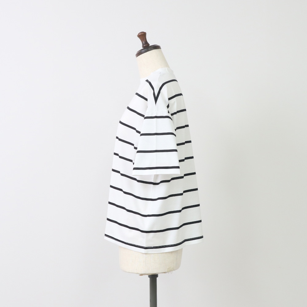 60/2ハイゲージ天竺ボーダー なみなみプリントT　Tシャツの正面ディティール