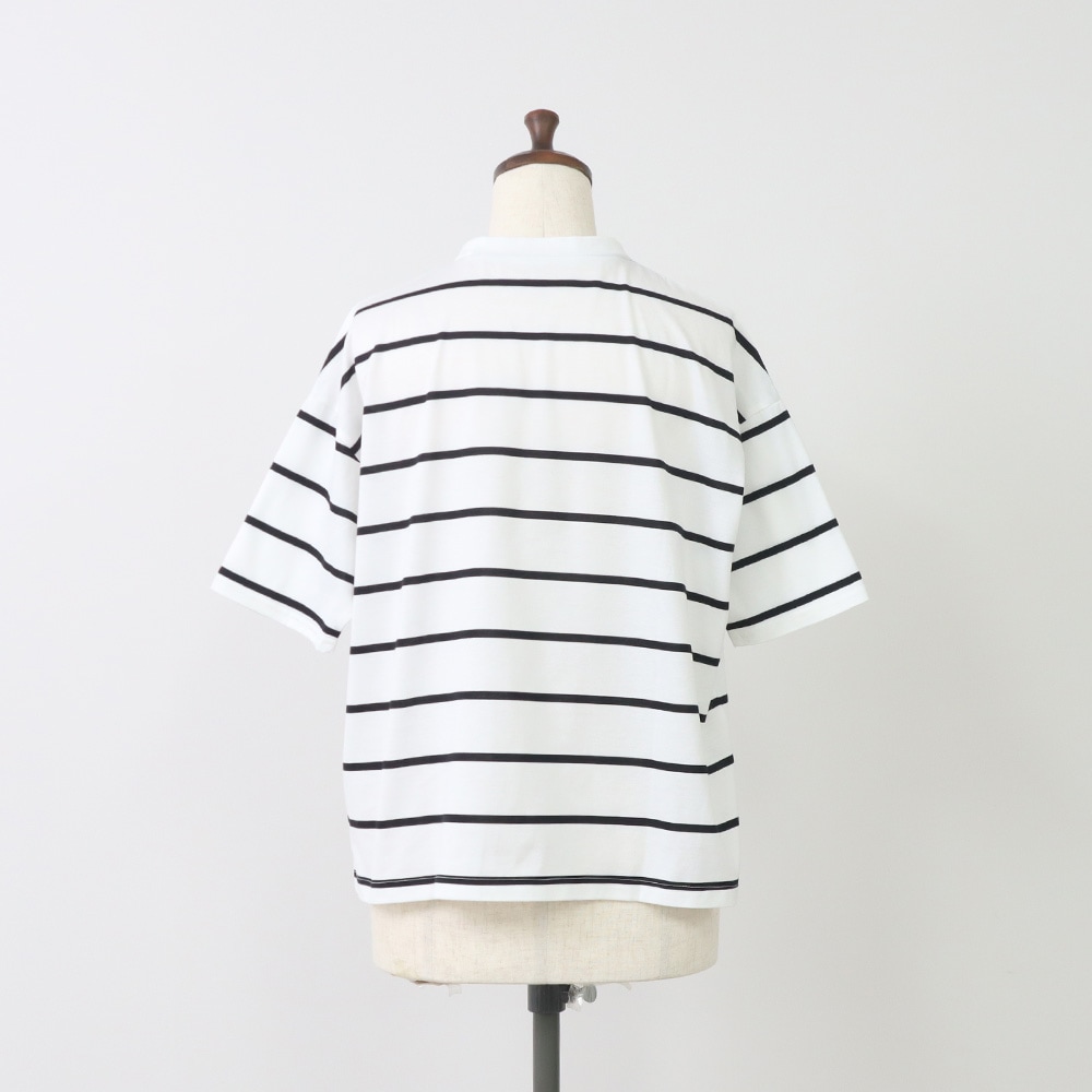 60/2ハイゲージ天竺ボーダー なみなみプリントT　Tシャツの正面ディティール