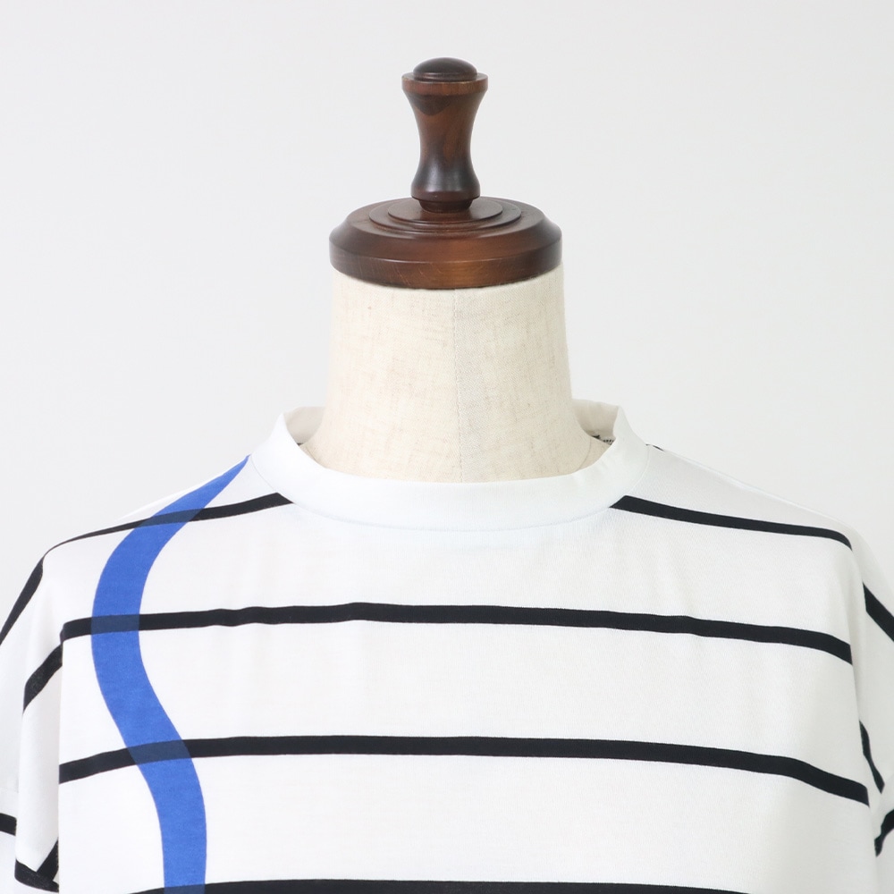 60/2ハイゲージ天竺ボーダー なみなみプリントT　Tシャツの正面ディティール