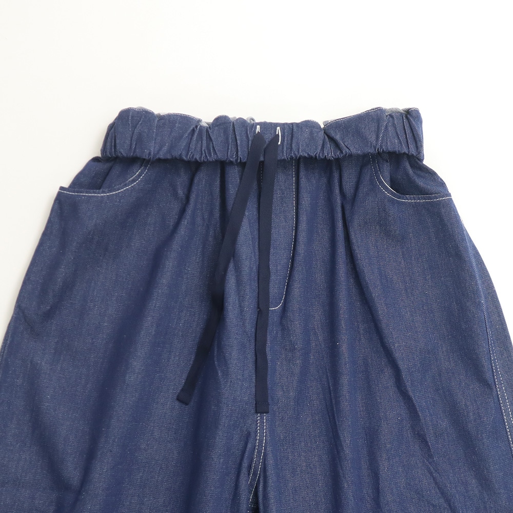 綿麻ムラ糸デニム ノッポパンツ パンツの素材のアップ