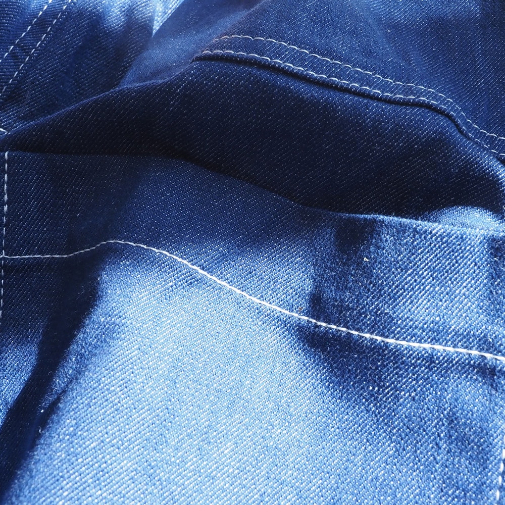 綿麻ムラ糸デニム ノッポパンツ パンツの素材のアップ