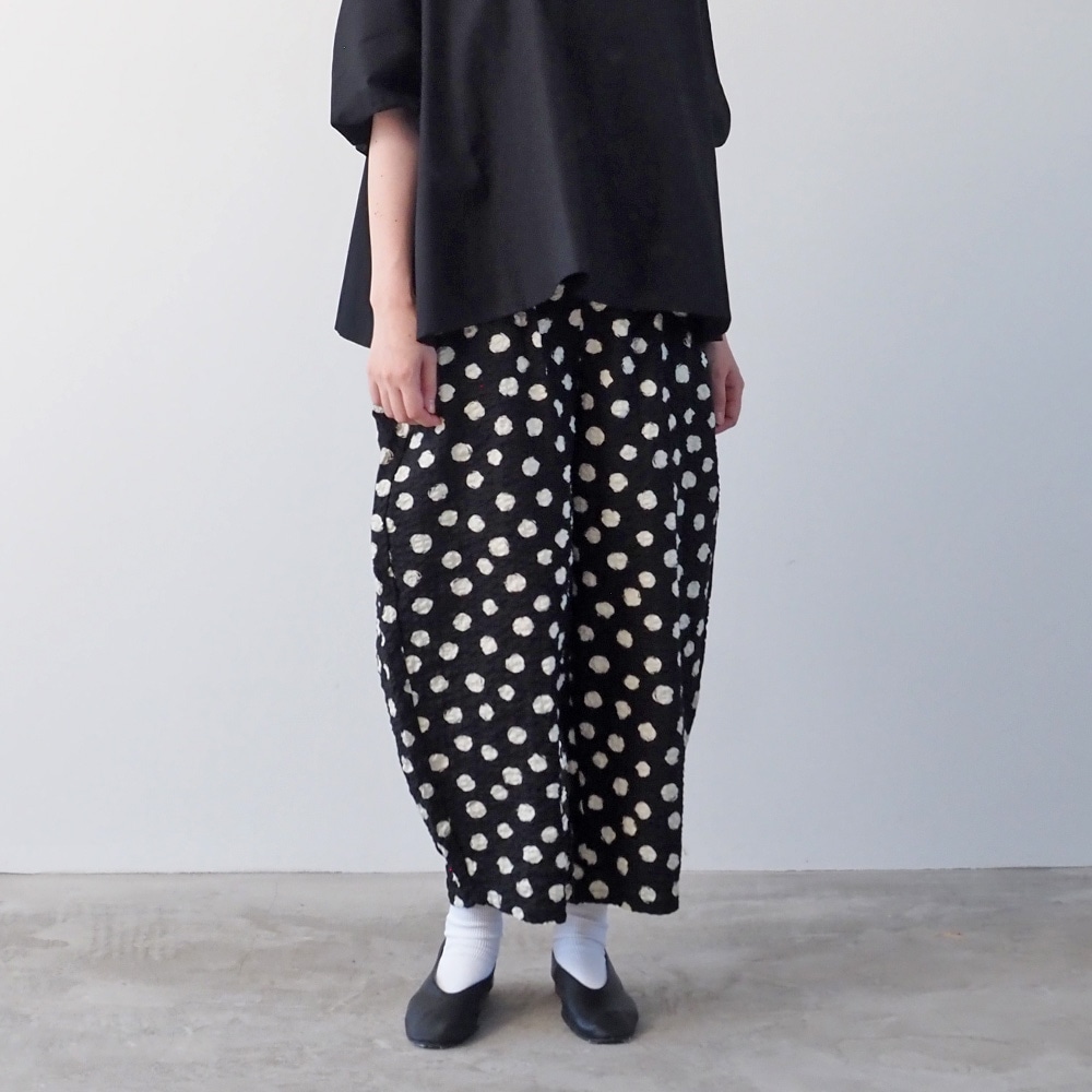 Y98) NARU(ナル) 綿麻シ－チングプリントドット エッグパンツ Y98) NARU(ナル) 綿麻シ－チングプリントドット エッグパンツ