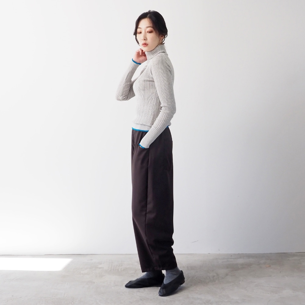 PL/RYクリアーツイル リラックスノッポパンツ　パンツを着た女性の全身