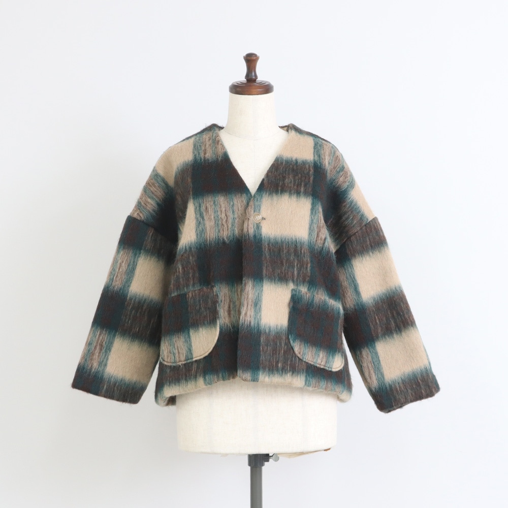 NARU(ナル) シャギーチェックノーカラージャケット 668916 | トップス