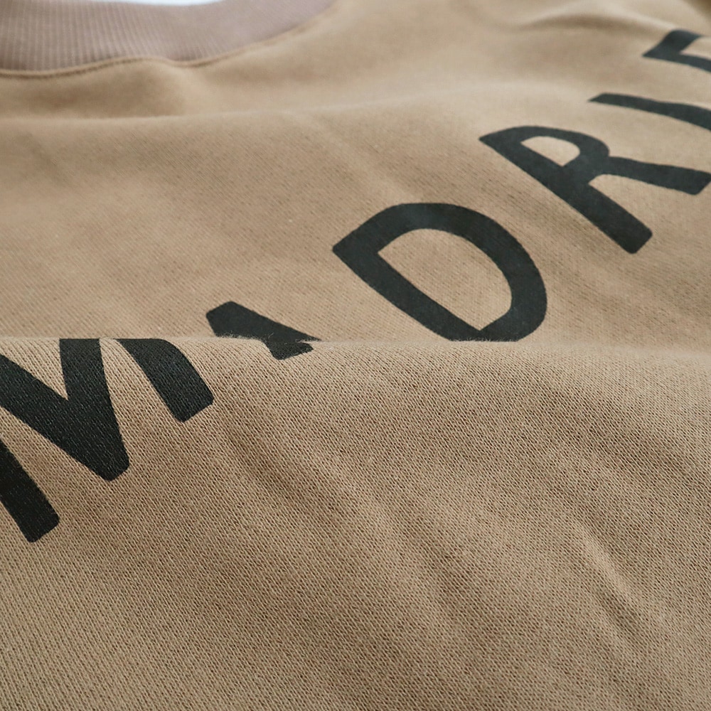 30/10コーマ裏毛両面起毛 MADRIDプリントPO トレーナーの素材のアップ