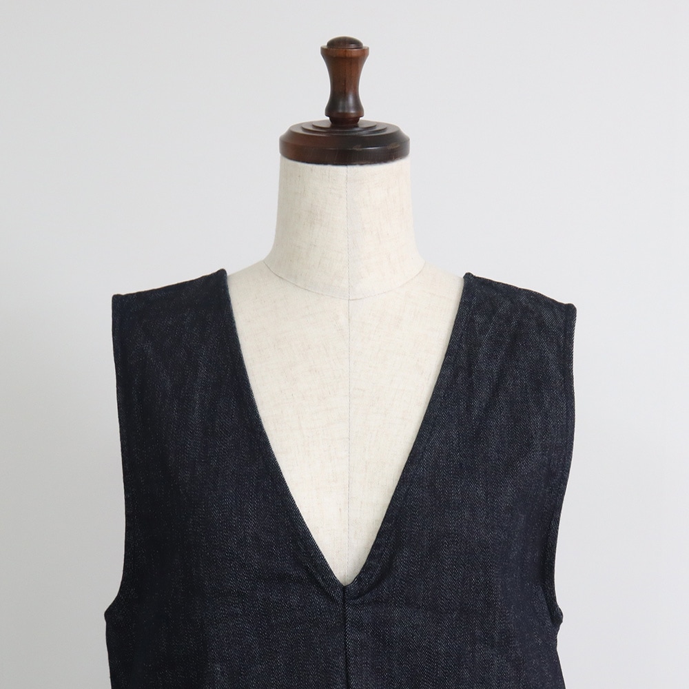 12.5ozストレッチデニム裏起毛 ジャンパースカート ジャンパースカートの正面ディティール