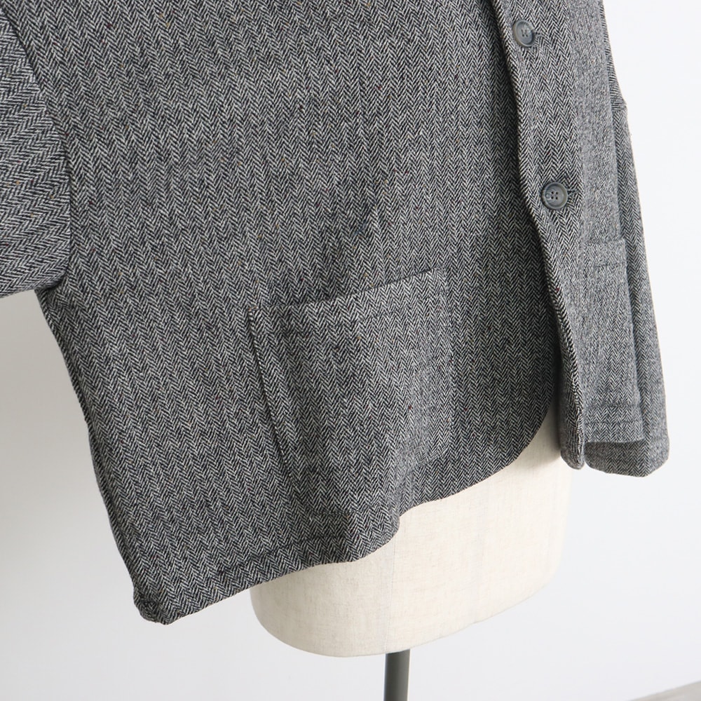 ヘリンボーンネップツイード ワイドジャケット　ジャケットの正面ディティール