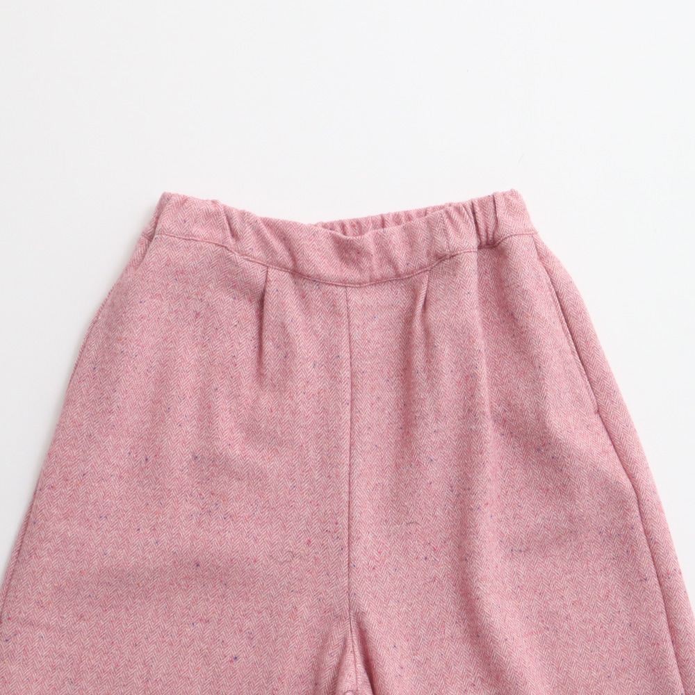 ヘリンボーンネップツイード ワイドスラックス　パンツの正面ディティール