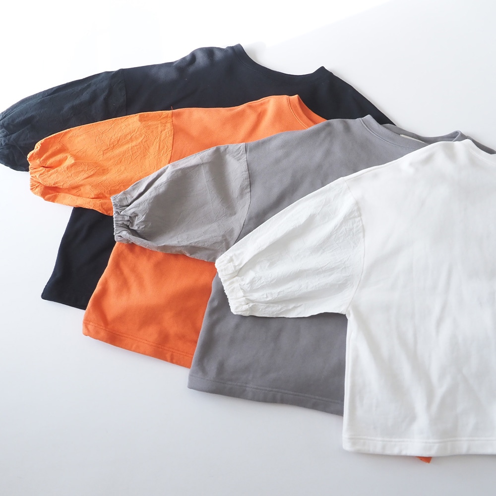 30/10セントラル裏毛×シーチングハンドワッシャー ワイドPO　プルオーバーを着た女性の正面