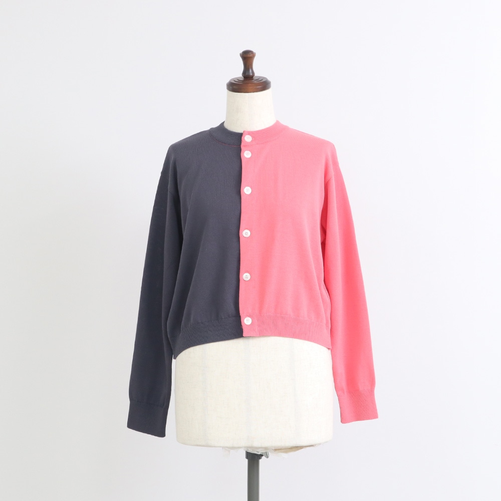 スノーコットン バイカラーニットカーデ　カーディガンの正面ディティール