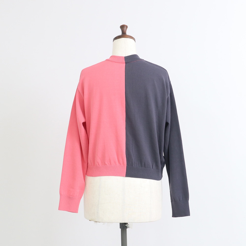 スノーコットン バイカラーニットカーデ　カーディガンの正面ディティール