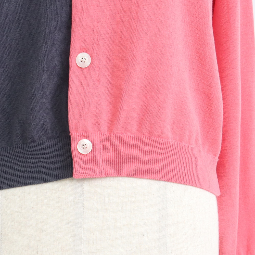 スノーコットン バイカラーニットカーデ　カーディガンの正面ディティール
