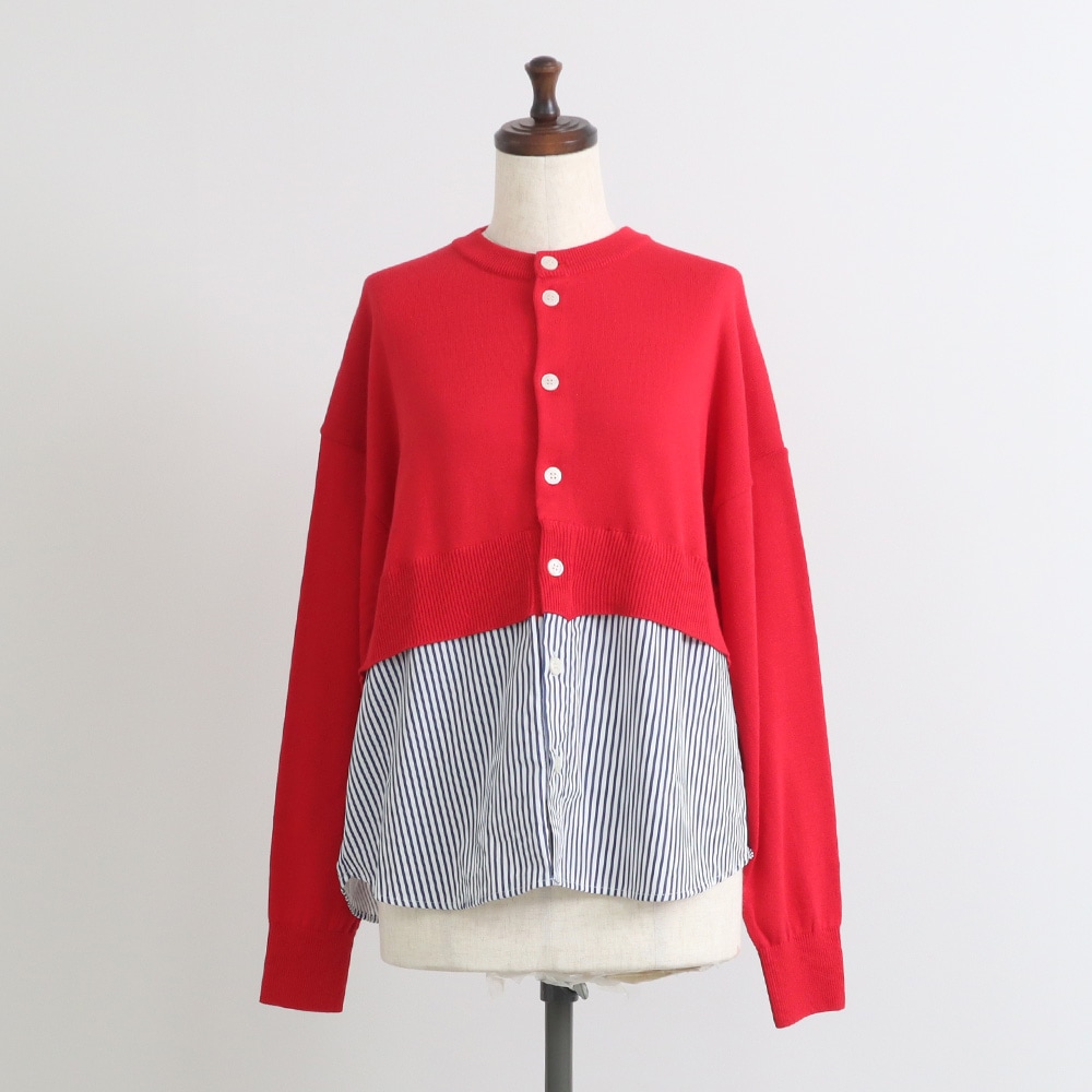 綿レーヨンシルク コンビネーションカーディガン　カーディガンの正面ディティール