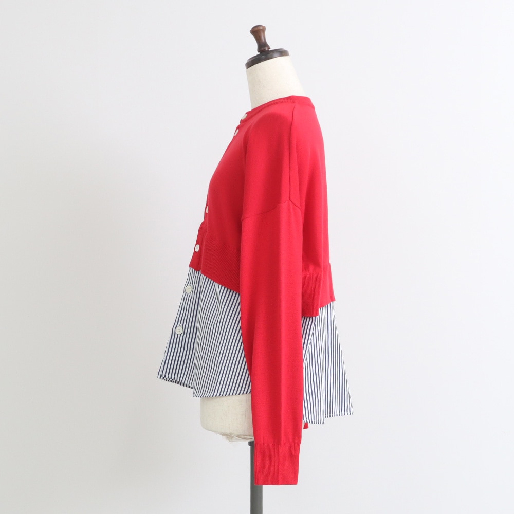 綿レーヨンシルク コンビネーションカーディガン　カーディガンの正面ディティール