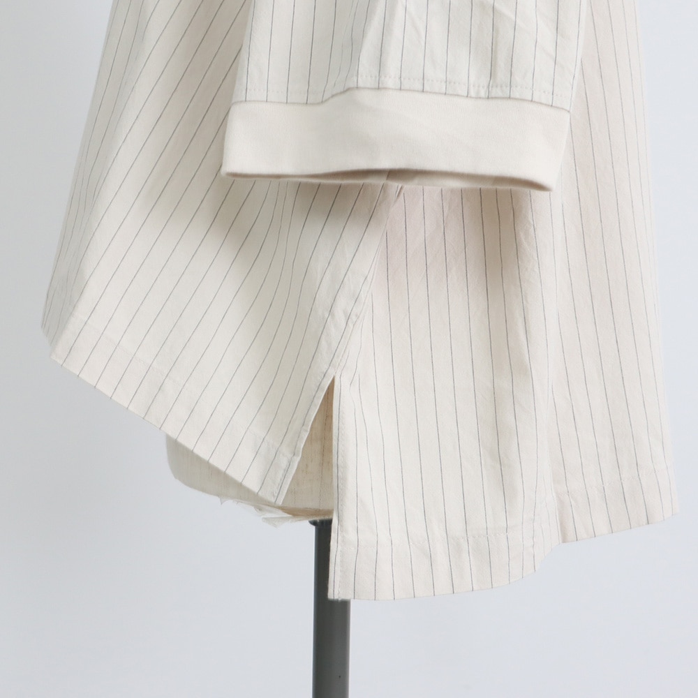 コットンクロスストライプワッシャー ワイドT　プルオーバーの正面ディティール