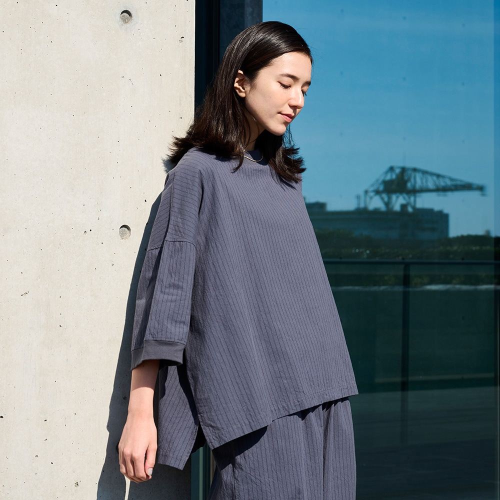 NARU(ナル) コットンクロスストライプワッシャー ワイドT 670836