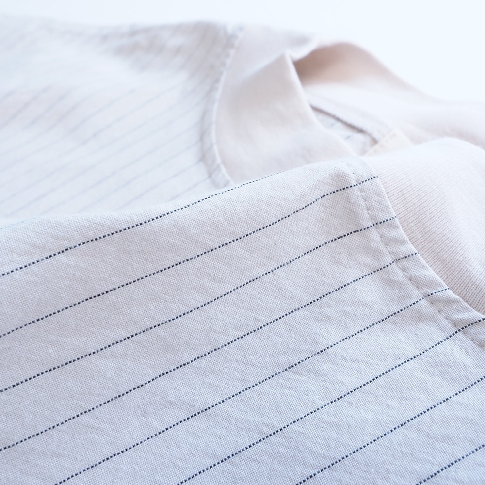 コットンクロスストライプワッシャー ワイドT　プルオーバーの素材のアップ