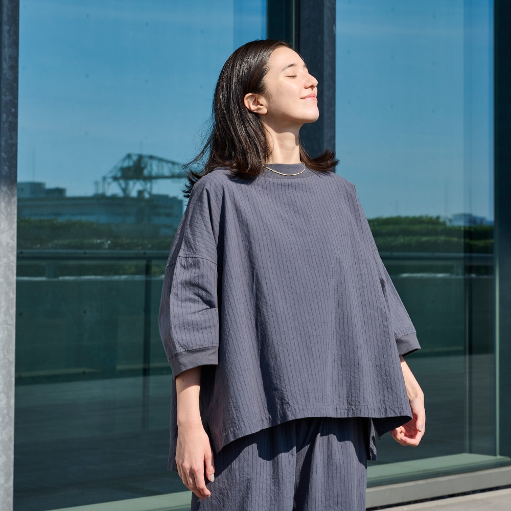 NARU(ナル) コットンクロスストライプワッシャー ワイドT 670836