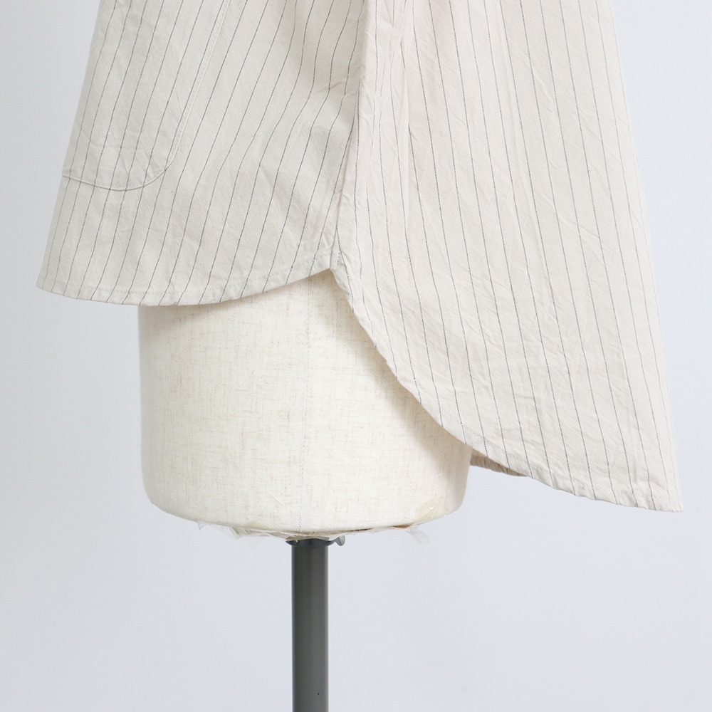 コットンクロスストライプワッシャー ラウンドベスト　ベストの正面ディティール