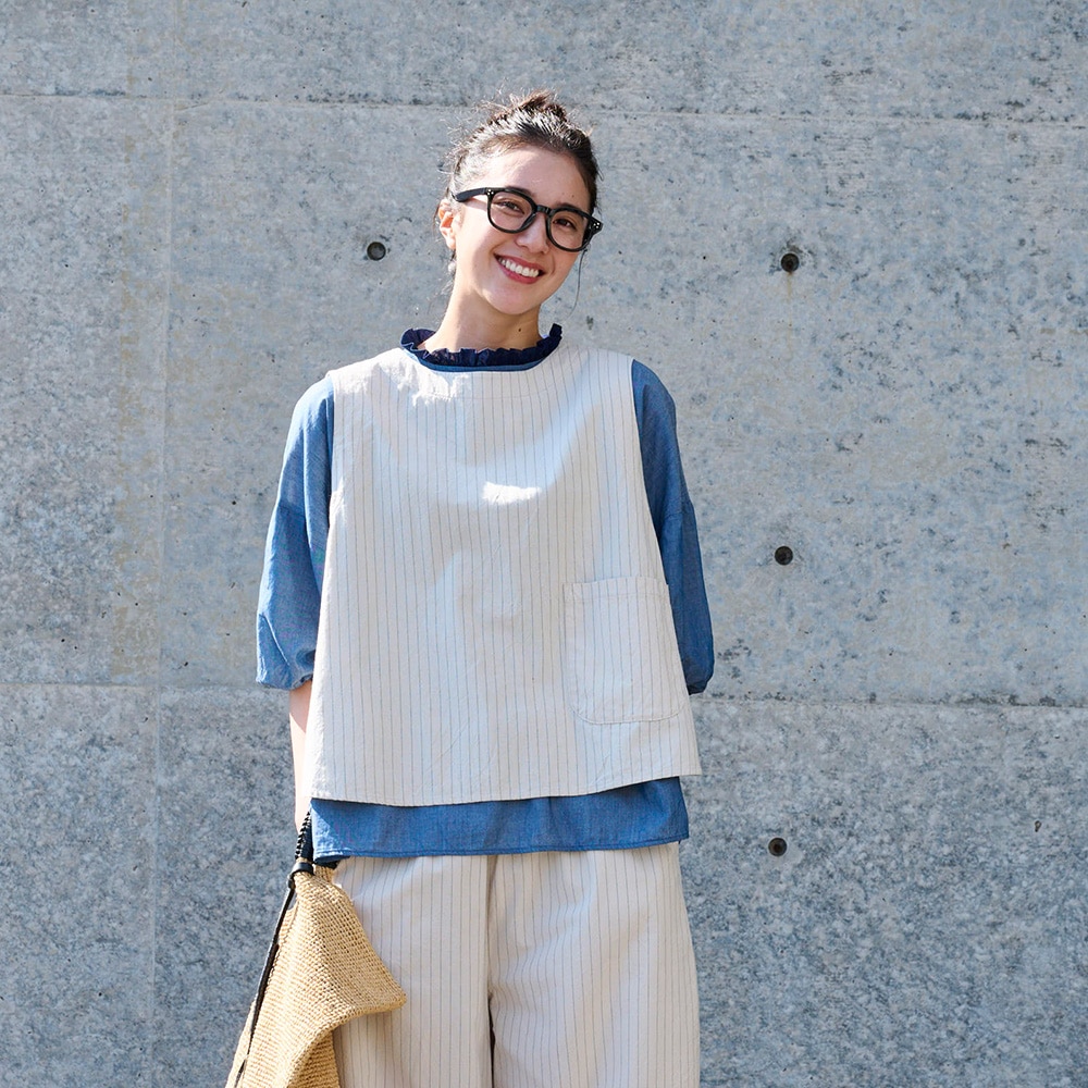 NARU(ナル) コットンクロスストライプワッシャー ラウンドベスト