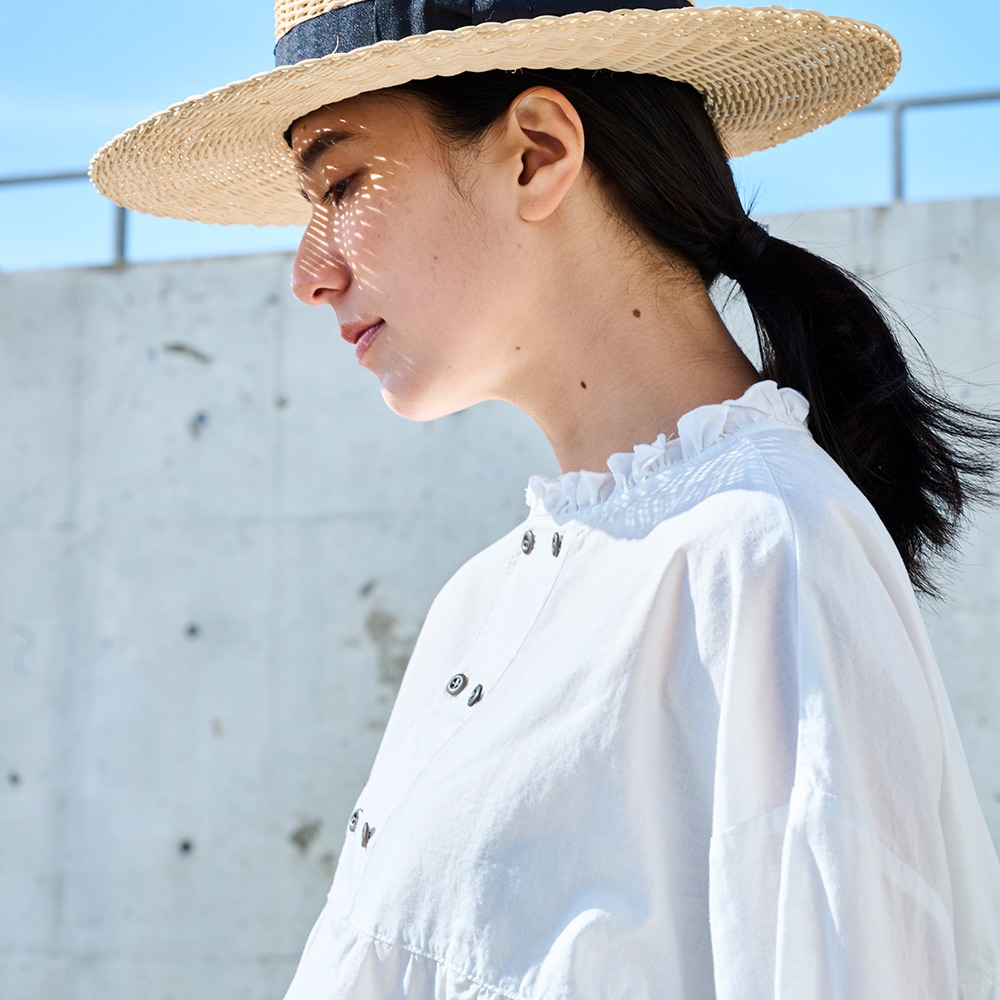 NARU(ナル) 綿/麻キャンブリックワッシャー ギャザーブラウス 670860