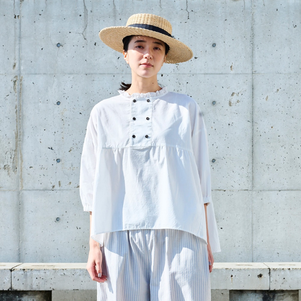 NARU(ナル) 綿/麻キャンブリックワッシャー ギャザーブラウス 670860