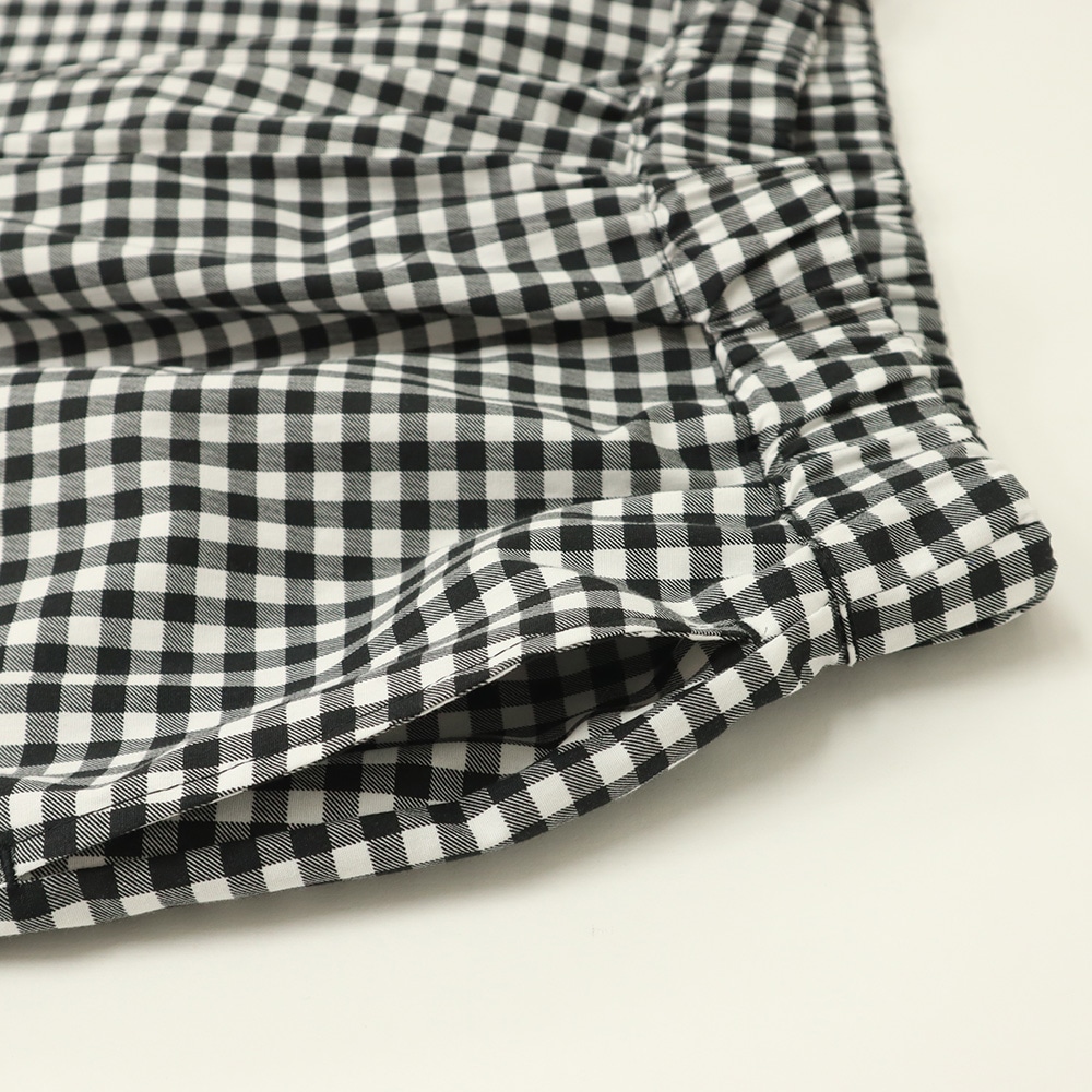 ブロードストライプ・チェック柄 ポップパンツ パンツの正面ディティール