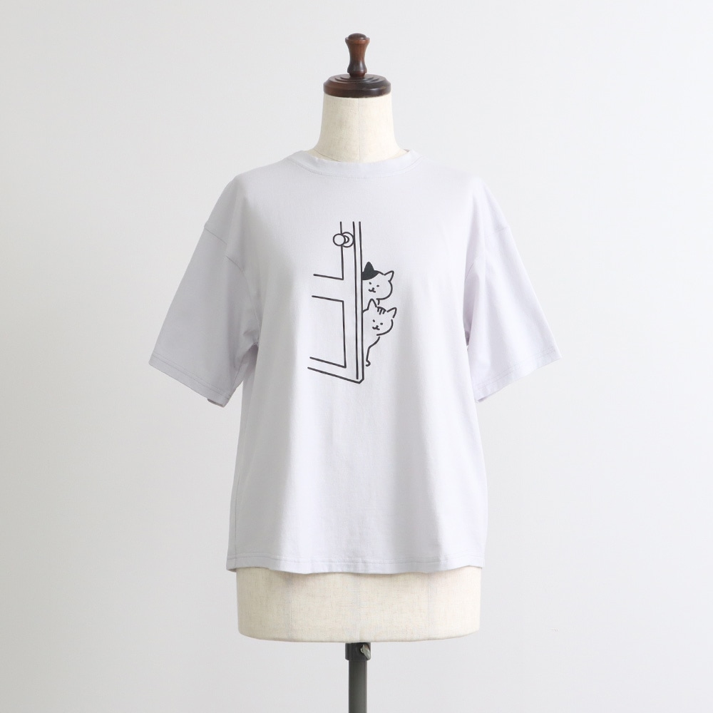 クラシック天竺 ひょっこり猫さんシャツ Tシャツの正面ディティール