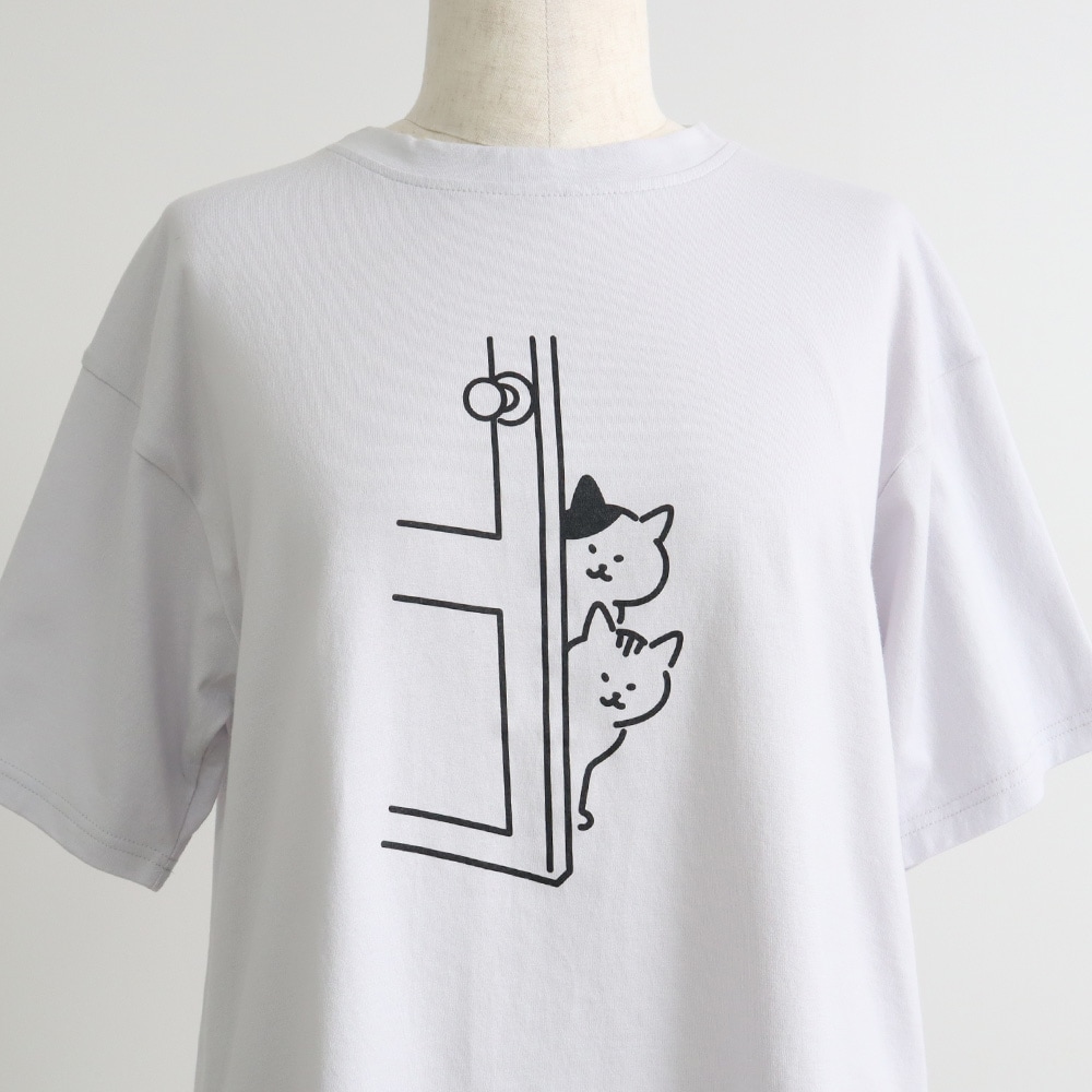 クラシック天竺 ひょっこり猫さんシャツ Tシャツの正面ディティール