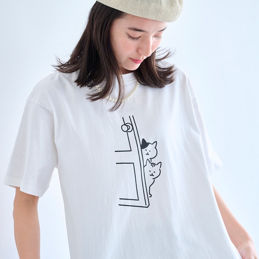 NARU(ナル) クラシック天竺 ひょっこり猫さんシャツ 671005